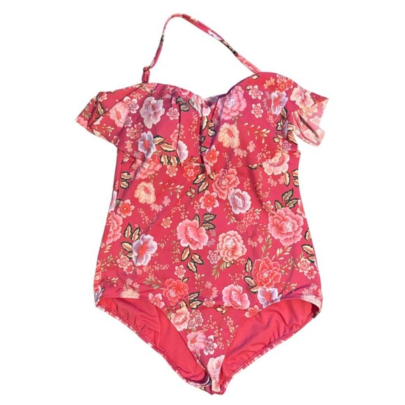 Time and Tru Other - Time & Tru Off-Shoulder Floral Pink One-Piece Swimsuit Sz 2X Swimsuit